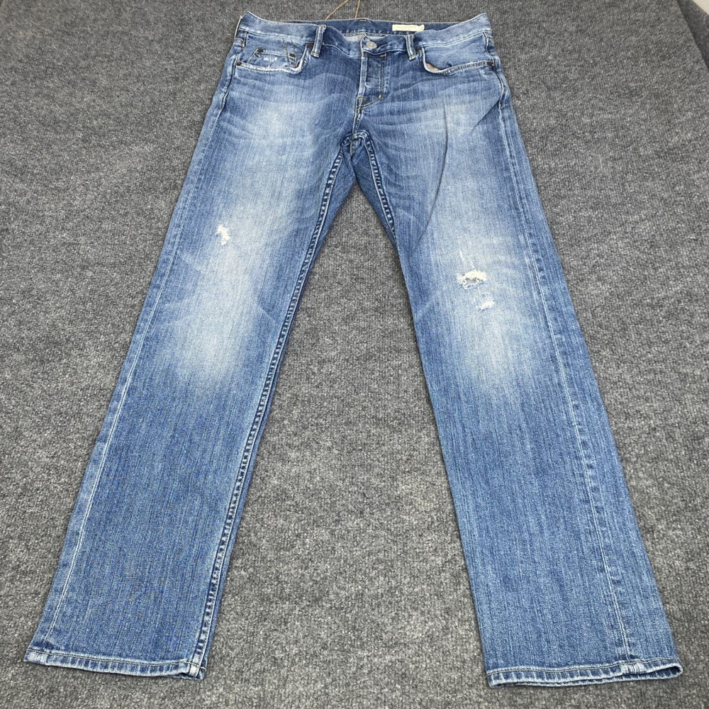 AllSaints Reed Mens Distressed Straight Leg Light Wash Blue Denim Jeans W32